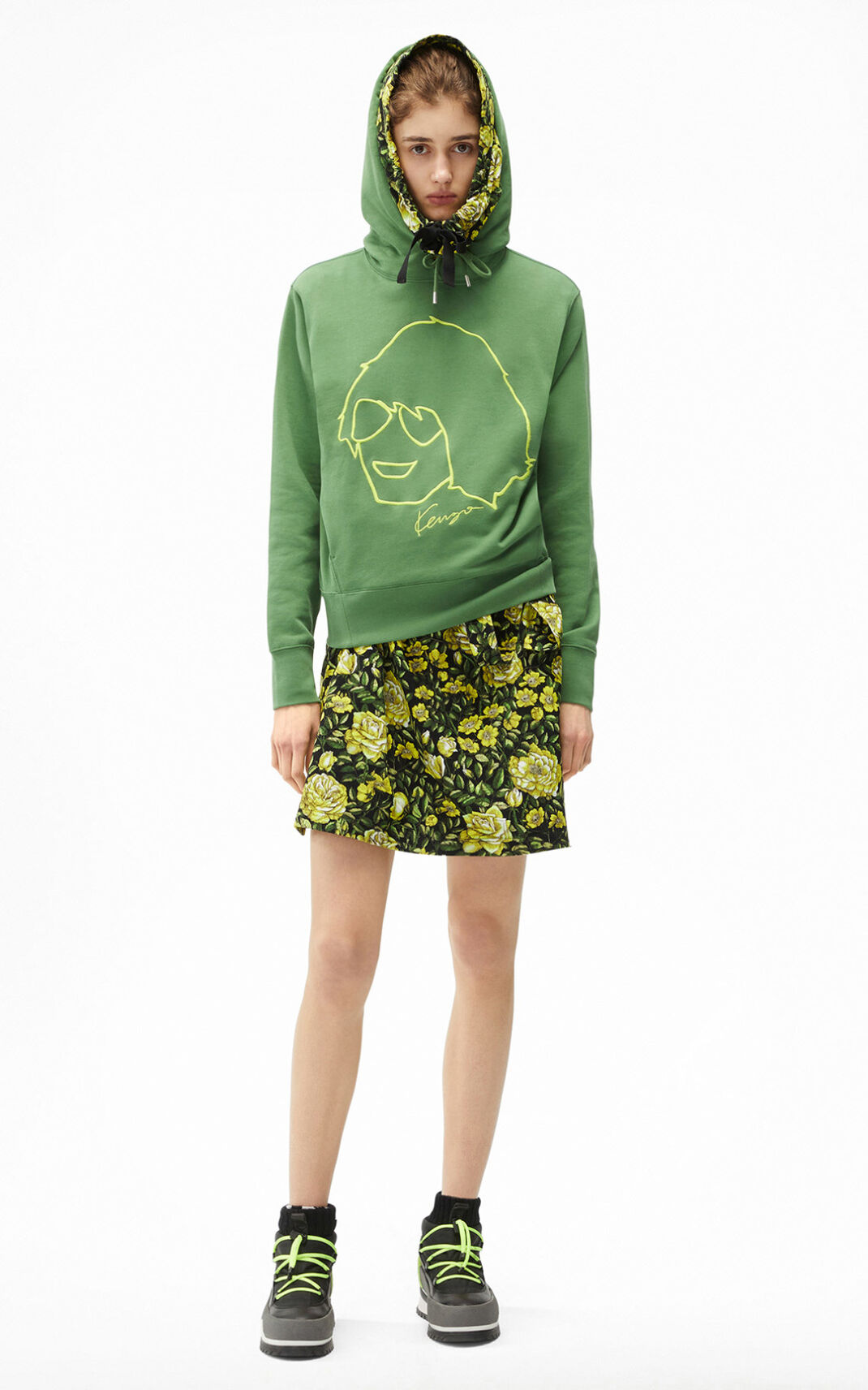 Sweat A Capuche Kenzo Tribute Femme Vert | CXBP-32507